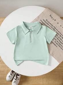 SHEIN Light Green Textured Young Boy Loose POLO Shirt - Green - View 1