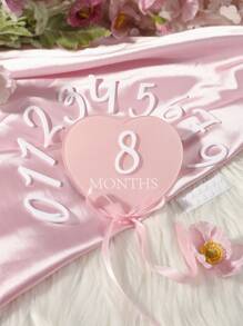 SHEIN 1 Set Heart-Shaped Baby Monthly Milestone Signs Pink Acrylic 3D Monthly Milestone Cards One Month Baby Sign Newborn Photo Props - Pink - View 5