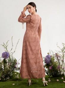 Graceveil Langes Damen-Kleid im arabischen Stil mit Ausschnitt und Rüschen