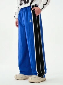 SHEIN Calça casual de perna larga com estampa de letras em bloco de cores para adolescentes