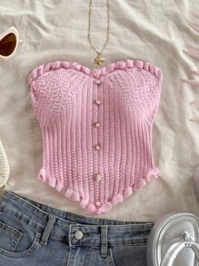 Soleia Casual Ruffle Trim Knit Camisole Top, Minimalist Fashion For Everyday Wear,Going Out Top