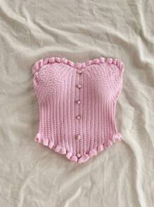 Soleia Casual Ruffle Trim Knit Camisole Top, Minimalist Fashion For Everyday Wear,Going Out Top