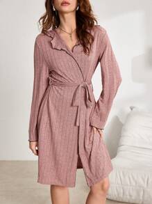 女士撞色饰边长袍 - 藕粉色 - 查看 2