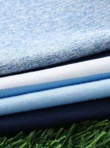 4 件装年轻男孩休闲条纹花卉印花针织纹理圆领短袖舒适 T 恤，多件装上衣适合外出、居家、返校、派对、表演、婚礼、洗礼、开幕式、服装、日常使用、学校、旅游、运动、春夏季节 - 藍色 - 查看 6