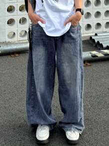 DAZY 男士休闲水洗宽松高腰牛仔裤