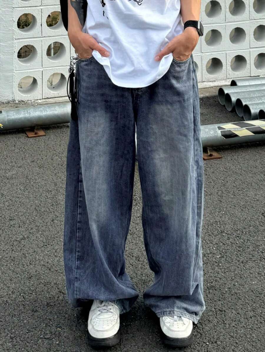 DAZY 男士休闲水洗宽松高腰牛仔裤