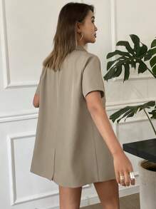 Livesso Blusa de manga corta, suelta y de unicolor, con estilo vintage casual, chaqueta de mujer para primavera y verano, blazer de mujer para ropa de trabajo y atuendo de negocios