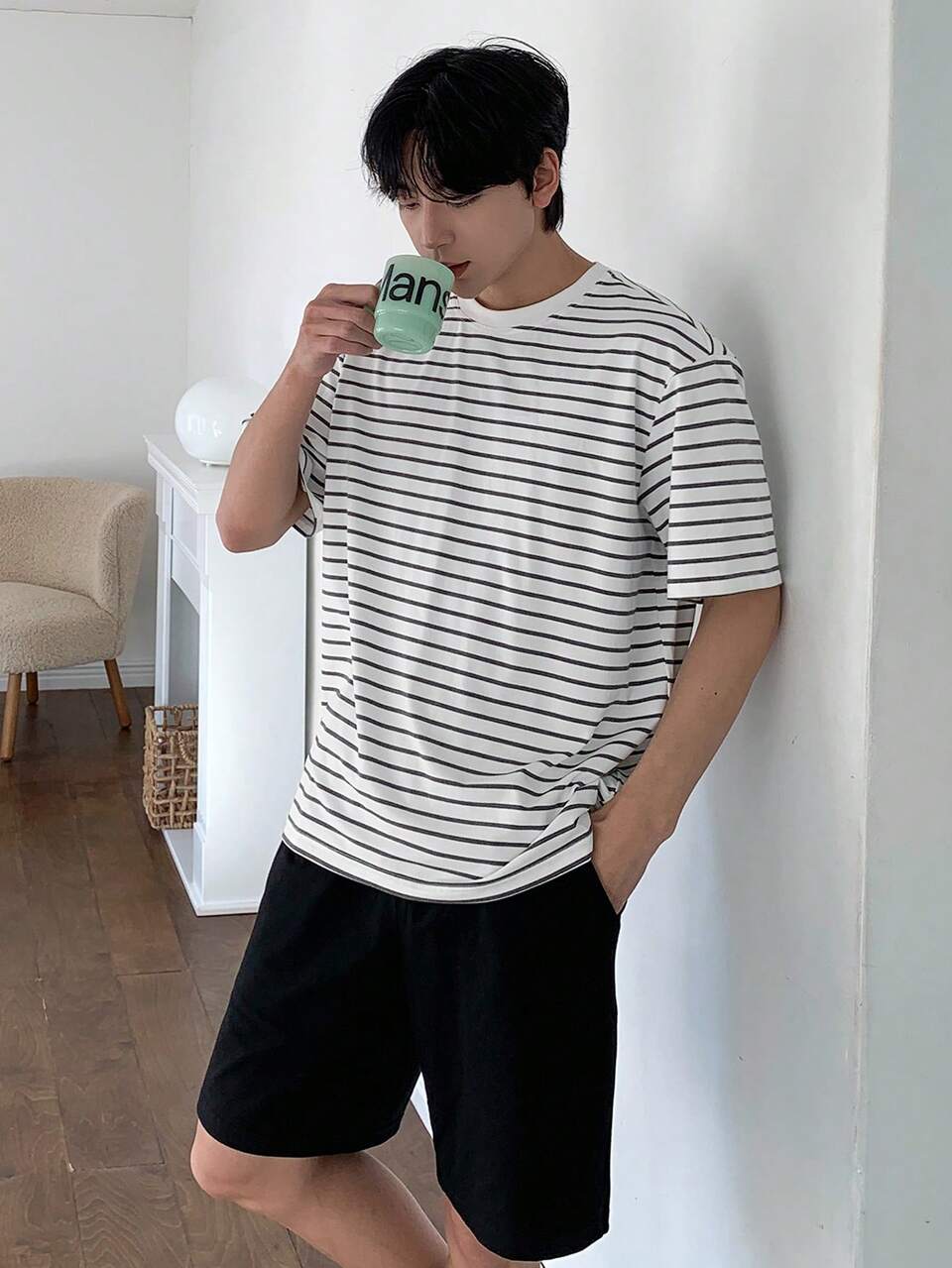 Men's Striped Basic Comfortable Loungewear Top Summer Pajama