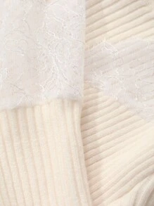 DAZY Lace Patchwork Turtleneck Sweater For Women, Minimalist Fashion Casual Daily Wear,Fall Women Clothes