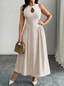 Celure Große Größen Leinenkragen Kleid mit Raffung in der Taille und Falten