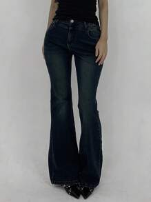 DAZY Women's Washed & Distressed Slim Flare Leg Jeans