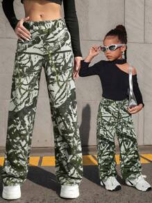 SHEIN 1pc Young Girl Fashionable Digital Print Straight Leg Sweatpants, Casual Streetwear Matching (2 Pieces Are Sold Separately) - Multicolor - View 1