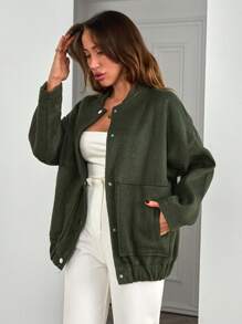 SHEIN Cottnline 秋冬女士休闲纯色外套 - 卡其色 - 查看 5