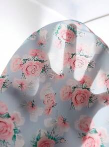 SHEIN 1pc Tween Girls Ditsy Floral Mesh Ruffle Collar Bubble Sleeve Vacation Mini Dress, Spring/Summer,Holiday Summer Travel - Multicolor - View 6