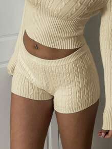 Muchica 女士休闲纯色超低腰短款毛衣短裤