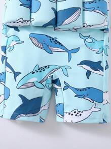 SHEIN 1pc Young Boy Cartoon Dinosaur Pattern Padded One-Piece Swimsuit, Cute Casual Holiday Wear, Suitable For Beach Or Pool, Spring/Summer - Blue - View 7