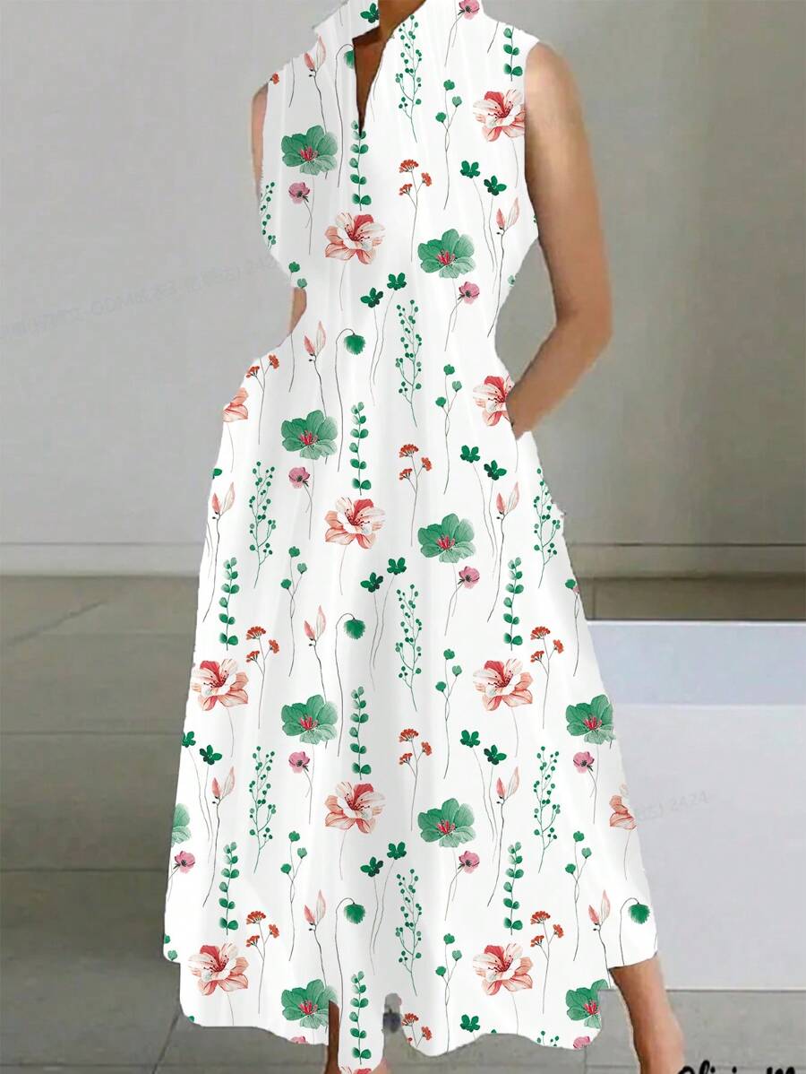 SHEIN Clasi 女士休闲无袖花卉印花夏季连衣裙长款女装,适合春季 - 彩色 - 查看 1