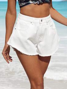 Breezaya Shorts vaqueros casuales con bolsillos y dobladillo deshilachado para mujer - Blanco - Ver 5