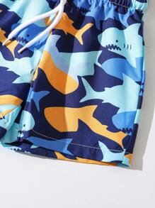SHEIN Baby Boy Shark Print Drawstring Waist Beach Shorts - Multicolor - View 4