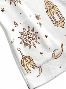 PopScrub Casual Minimalist Star & Moon Pattern Women's Scrub Uniform Top - White - View 4