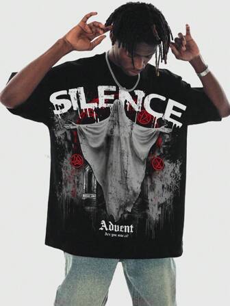 Goth Herren Rundhals Kurzarm T-Shirt mit Figuren-Muster, Lässig Alltagskleidung