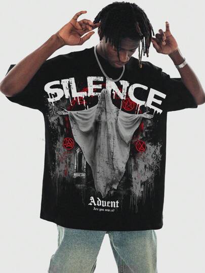 Goth Camiseta casual de hombre de cuello redondo y manga corta con estampado de figura, para uso diario