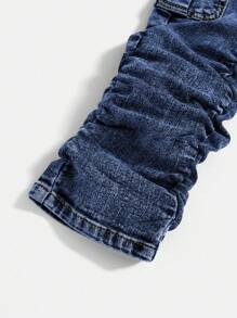 SHEIN 年轻男孩街头酷炫潮流石洗多口袋高弹力紧身灰色牛仔裤，适合年轻男孩上学和日常秋装 - 中等水洗藍 - 查看 5