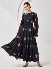 Veilorie 女士阿拉伯风格简约休闲日常连衣裙 - 彩色 - 查看 2