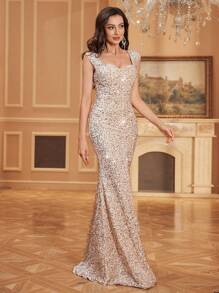 SHEIN Belle Damska sukienka z koralikami na imprezę świąteczną Maxi cekinowa damska sukienka