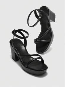 CUCCOO BIZCHIC Women's Fashionable Black Ankle Strap Minimalist Chunky Heel Comfortable Sandals, Suitable For Commuting, Date, Party, Holiday Spring Shoes Spring Break Easter - Black - View 9
