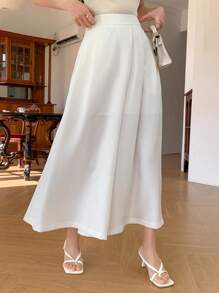 DAZY 女士纯色宽松七分阔腿裤，休闲办公装，夏季 - 白色 - 查看 5