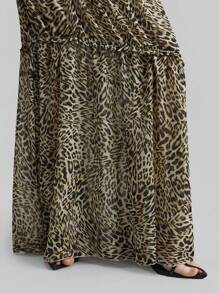 Ontre 女式豹纹 90 年代复古雪纺 A 字裙，休闲简约日常穿着 - 彩色 - 查看 6