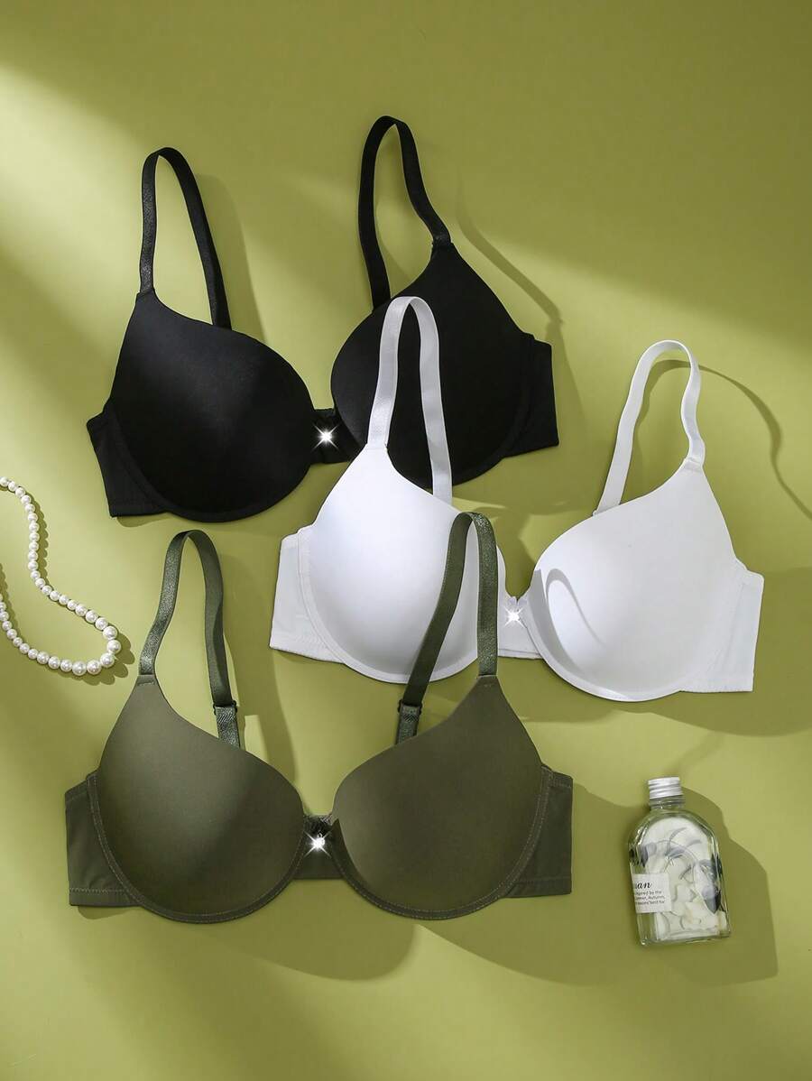 3pcs Plus Size Seamless Non-Trace Lightly Lined Wireless Comfort Bras