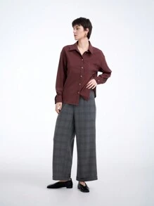 Aalyst Women's Long Sleeve Color Block Stitching Single-Breasted Shirt, Country Style - Brown - View 4