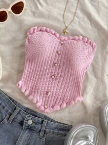 Soleia Casual Ruffle Trim Knit Camisole Top, Minimalist Fashion For Everyday Wear,Going Out Top