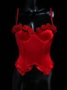 SHEIN ICON Spring Summer Outfits For Women  Wedding Guest Dress Women  Women Bustier Top With 3D Flower Decor And Mesh Patchwork