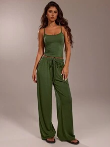 Forever 21 Bộ đồ liền thân dây mảnh màu trơn giản dị - màu xanh lá - Xem 5