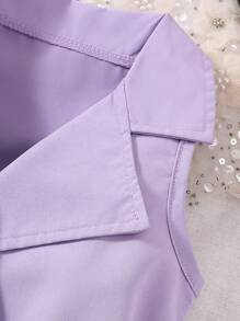 SHEIN 女婴纯色翻领无袖双排扣连衣裙 - 紫色 - 查看 5