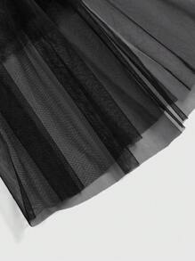 ROMWE Goth Gothic Valentine's Day Black Lace Wrap-Around Sleeves Halter See-Through Bodysuit For Women, Spring/Summer