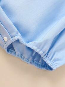 SHEIN Baby Boy Spring Summer  Simple Fashion Casual EverydayBlue Short Sleeve Small Lapel Dachshund Exquisite Embroidered Pattern Cute Baby Boy Bodysuit - Blue - View 3