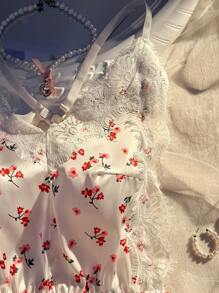 Wedding Sexy Lace & Solid Floral Print Jumpsuits - Multicolor - View 4