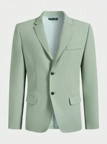 Manfinity VCAY 2pcs Men's Woven Fitted Notched Lapel Casual Suit Set, Suitable For Daily Wear, Christmas - Green - View 5