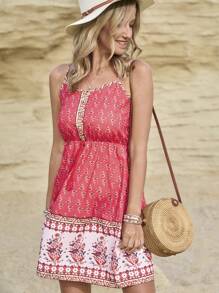 LanaWest 女式西式休闲复古印花细肩带中长连衣裙 - 彩色 - 查看 1