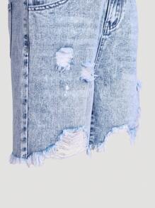 SHEIN Distressed High Waist Slim Fit Frayed Hem Girls Denim Shorts