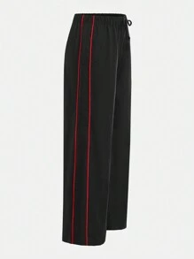 SHEIN 少女腰部褶皱针织短款上衣和抽绳低腰阔腿运动休闲工装裤套装，街头时尚吊带背心和裤子套装 - 紅色 - 查看 7