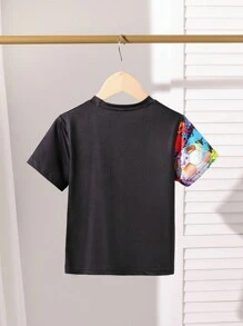 SHEIN Áo thun tay ngắn phong cách đơn giản thường ngày cho bé trai, mặc hàng ngày - màu đen - Xem 2