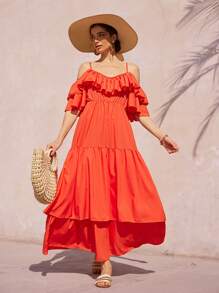 Aveloria Rosie 法式浪漫花朵荷叶边下摆无袖宽松连衣裙，优雅假日风格，波西米亚风度假时尚风格，适合夏季春秋季