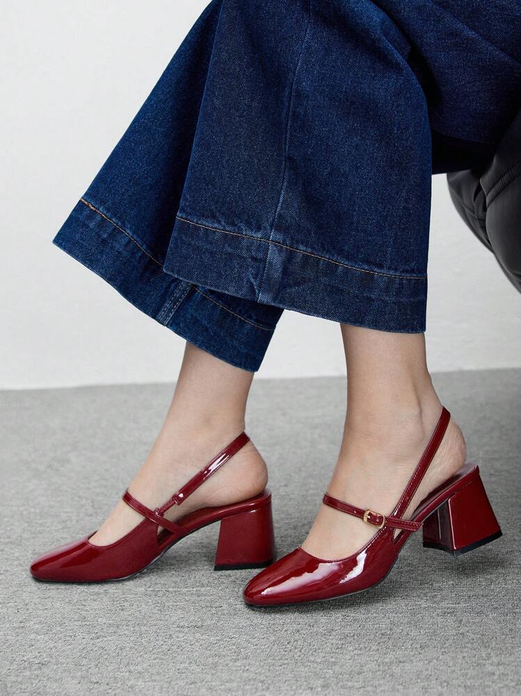 CUCCOO BIZCHIC Tacones gruesos tipo Mary Jane elegantes para uso diario de mujer, color borgoña, zapatos de vestir versátiles para usar en primavera, ropa casual, vacaciones de primavera, Pascua - Burdeos - Añade 4