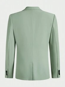 Manfinity VCAY 2pcs Men's Woven Fitted Notched Lapel Casual Suit Set, Suitable For Daily Wear, Christmas - Green - View 8