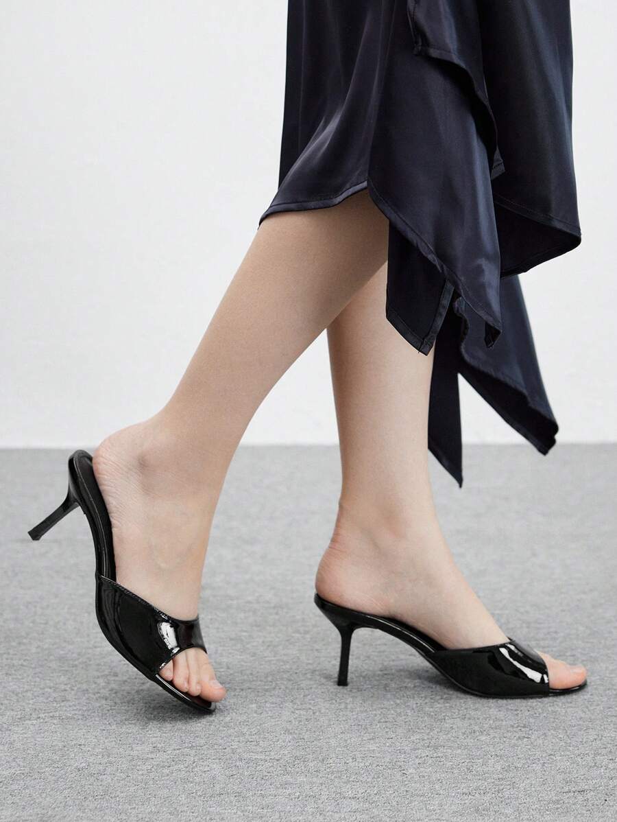 CUCCOO BIZCHIC 女士时尚漆皮经典一脚蹬穆勒鞋,舒适中跟凉鞋,适合工作、约会、聚会 - 黑色 - 查看 1